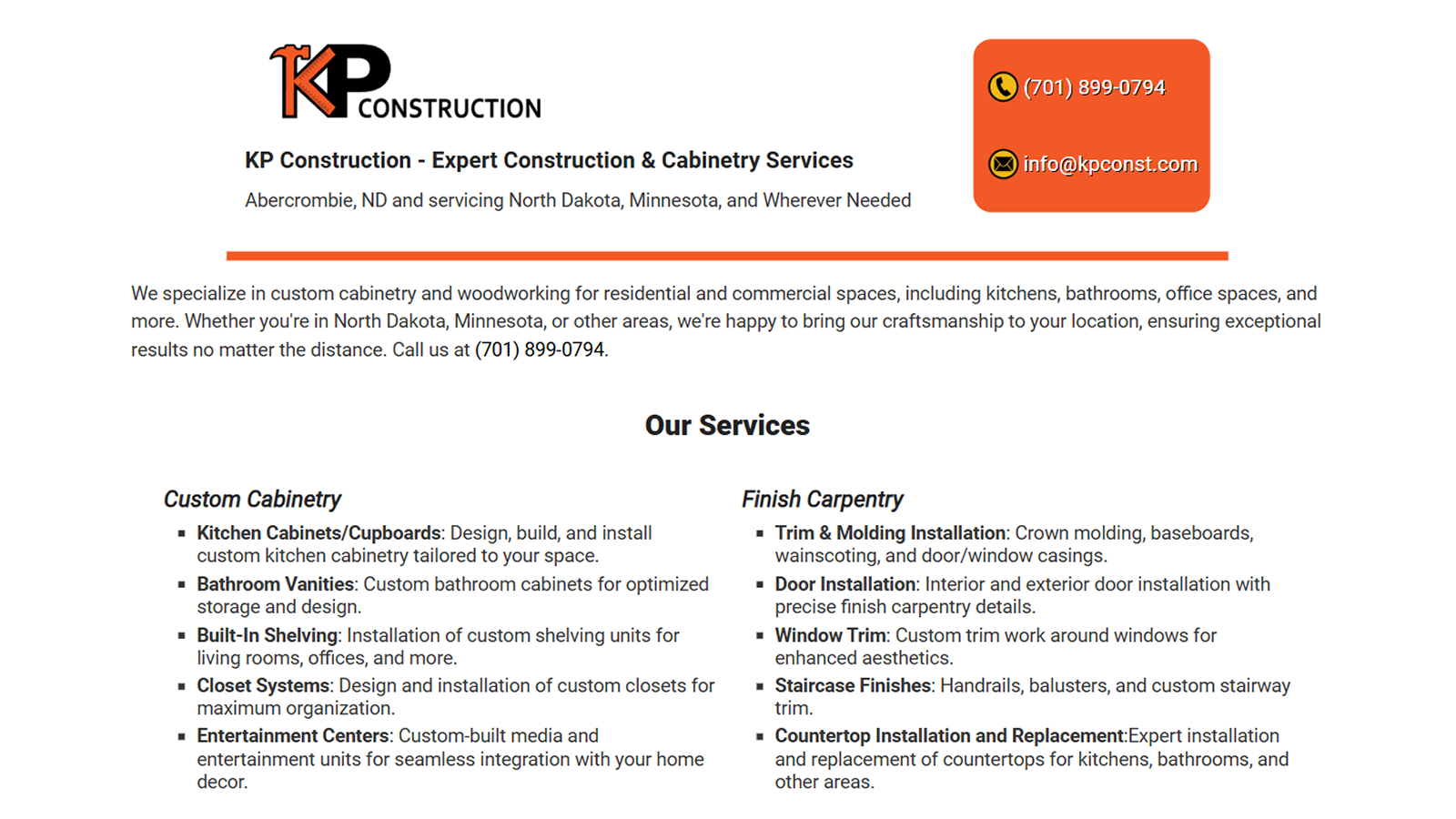 KP Construction desktop screenshot